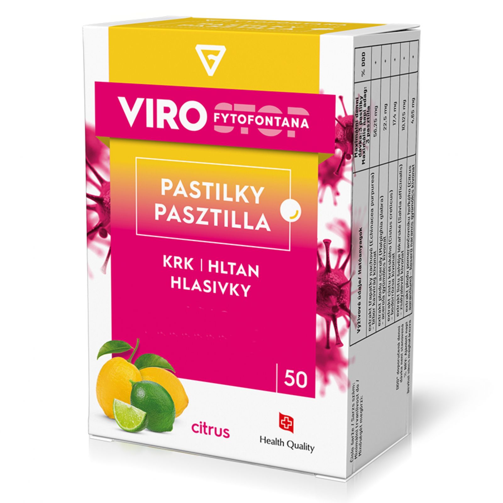 Fytofontana Virostop pastilky s příchutí citrusů 50 ks SLEVA zkrácená trvanlivost: 30/09/2026